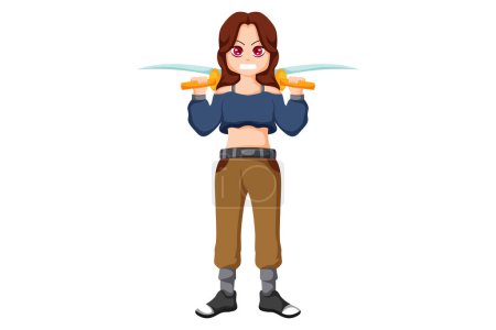 Illustration for Fighter Girl Character Design Illustration - Royalty Free Image