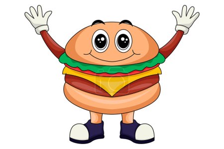 Téléchargez les illustrations : Illustration de design de personnage de hamburger mignon - en licence libre de droit