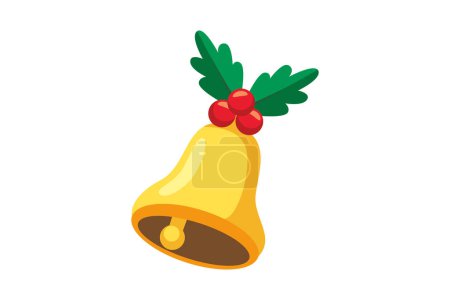 Illustration for Christmas Bell with Holly Berry Sticker - Royalty Free Image