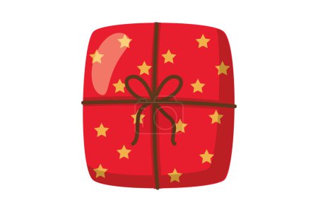 Téléchargez les illustrations : Boîte cadeau rouge autocollant de Noël - en licence libre de droit