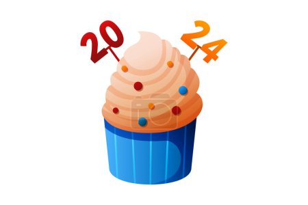 Ilustración de Dulce Año Nuevo Cupcake etiqueta engomada - Imagen libre de derechos