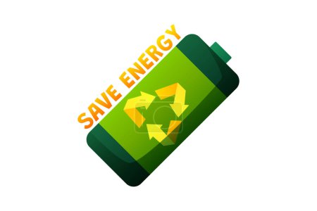 Téléchargez les illustrations : Batterie économiser l'énergie Autocollant environnemental - en licence libre de droit