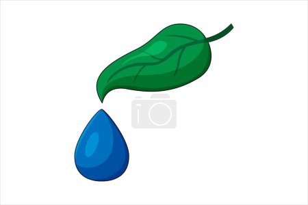 Illustration for Leaf with Water Droplets Environmental Sticker - Royalty Free Image