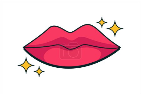 Ilustración de Rojo labios retro etiqueta engomada diseño - Imagen libre de derechos