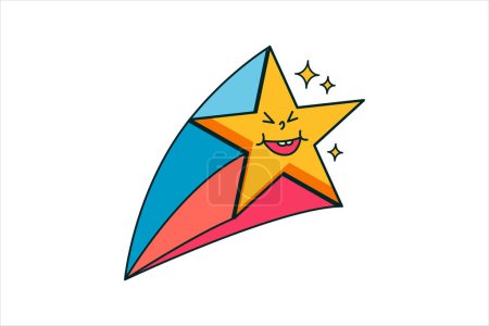 Téléchargez les illustrations : Autocollant rétro étoile mignon Design - en licence libre de droit