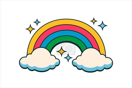 Illustration for Rainbow Retro Flat Sticker Design - Royalty Free Image