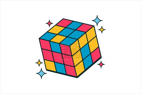 Ilustración de Diseño de etiqueta engomada plana Rubik Retro - Imagen libre de derechos