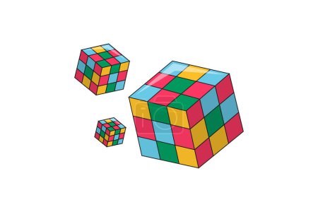 Téléchargez les illustrations : Rubik Retro Autocollant plat Design - en licence libre de droit