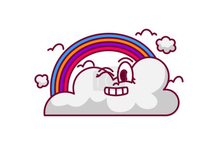 Illustration for Cute Cloud Retro Flat Sticker Design - Royalty Free Image