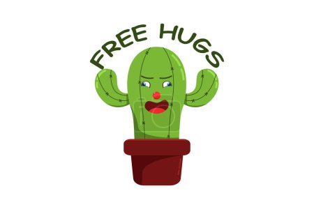 Ilustración de Etiqueta engomada divertida y extraña del cactus del abrazo libre - Imagen libre de derechos