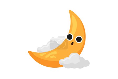 Illustration for Cute Crescent Moon Funny Sticker Design - Royalty Free Image