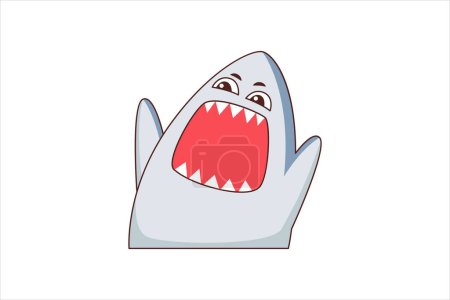 Illustration for Cute Angry Shark Funny Flat Sticker Design - Royalty Free Image