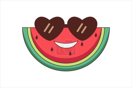 Illustration for Cute Watermelon Funny Flat Sticker Design - Royalty Free Image