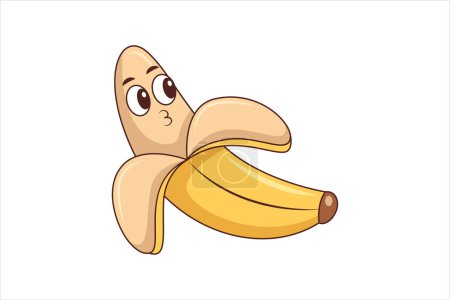 Ilustración de Lindo plátano divertido plana etiqueta engomada diseño - Imagen libre de derechos