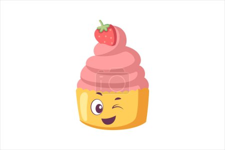 Illustration for Cute Cupcake Funny Flat Sticker Design - Royalty Free Image