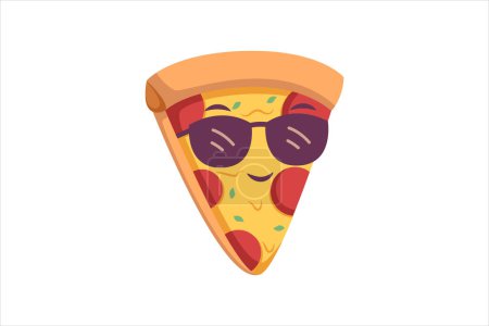 Téléchargez les illustrations : Sticker plat drôle de pizza mignon Design - en licence libre de droit