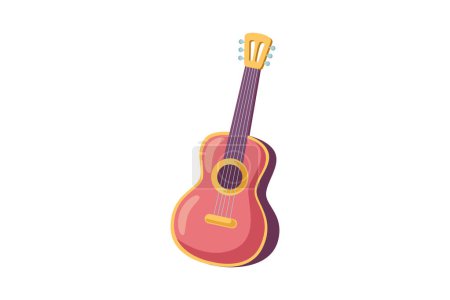 Téléchargez les illustrations : Instrument de musique guitare Design autocollant plat - en licence libre de droit