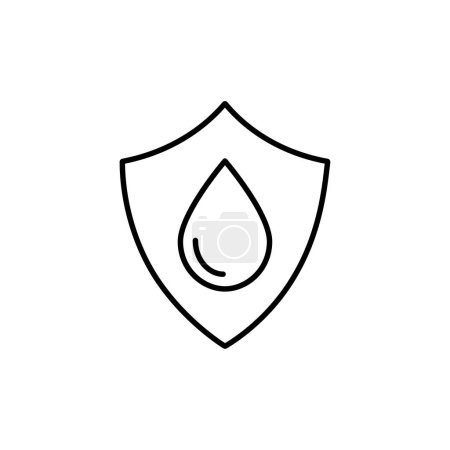 Vektorschild-Symbol. Wasserdicht. Wasserdichtes Symbol. Sicherheitsvektorsymbol. Schutzsymbol. Wasser sparen. Ölsicherheit. Schildzeichen. Regenschutz. Umweltschutz. Wassertropfen.