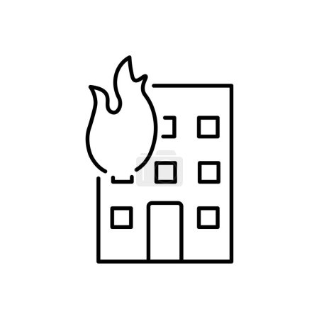Foto de Fuego en un icono de edificio de gran altura. Símbolo blanco y negro monocromo - Imagen libre de derechos