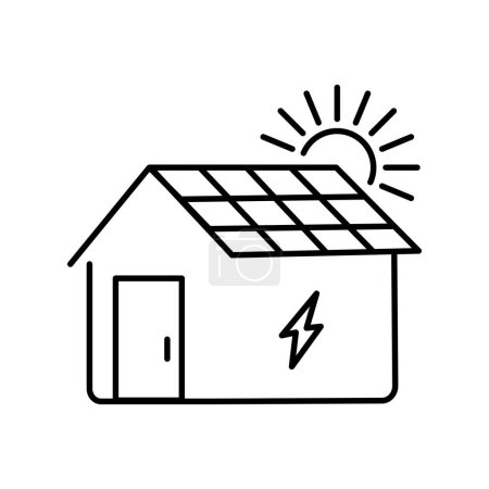 Foto de Casa icono de la energía solar. techo con panel solar. símbolo de energía sostenible, renovable y alternativa. imagen vectorial aislada - Imagen libre de derechos