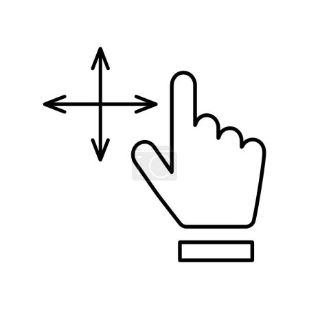 Illustration for Full screen arrows with hand line icon. Touch control, button, finger, press, push, tap, user, monitor, device, watch Technology concept One line style - Royalty Free Image