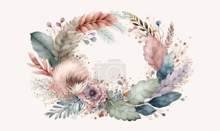 Foto de Vector flowers Beautiful wreath. Elegant floral collection with isolated blue,pink leaves and flowers, hand drawn watercolor. Design for invitation, wedding or greeting cards - Imagen libre de derechos