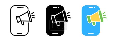 Foto de Altavoz o megáfono en la mano dentro del teléfono inteligente. Elemento de anuncio. Marketing en línea social. Ilustración vectorial en estilo plano - Imagen libre de derechos