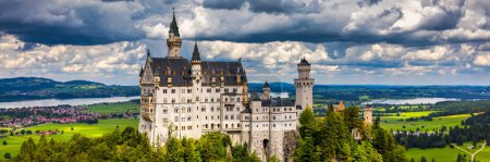 Photo for Neuschwanstein Fairytale Castle near Fussen, Bavaria, Germany. View of famous Neuschwanstein Castle. Location: village of Hohenschwangau, near Fussen, southwest Bavaria, Germany, Europe - Royalty Free Image