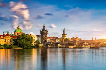 Photo for Charles Bridge sunset view of the Old Town pier architecture, Charles Bridge over Vltava river in Prague, Czechia. Old Town of Prague with Charles Bridge, Prague, Czech Republic. - Royalty Free Image
