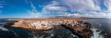 Panoramic view of El Cotillo city in Fuerteventura, Canary Islands, Spain. Scenic colorful traditional villages of Fuerteventura, El Cotillo in northen part of island. Canary islands of Spain.