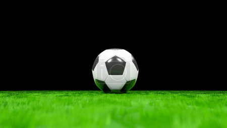 Photo for Soccer ball or Football at the center of a Green Grass Field. Space for content. 3D render. - Royalty Free Image