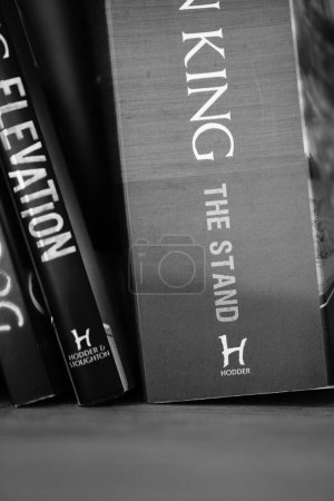 Foto de Un primer plano vertical en escala de grises de la novela The Stand de Stephen King. - Imagen libre de derechos