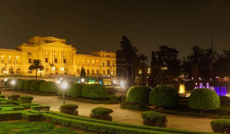Photo for Sao Paulo, Brazil: historic palace of Ipiranga Museum at Independence Park, lit at night - Royalty Free Image