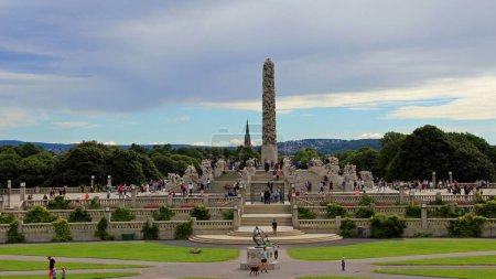 Photo for View of the Vigeland Park in Oslo and crowds of tourists. - Royalty Free Image