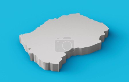Téléchargez les photos : Un rendu 3D de la carte du Lesotho avec un morceau de texture grise isolé sur fond bleu - en image libre de droit