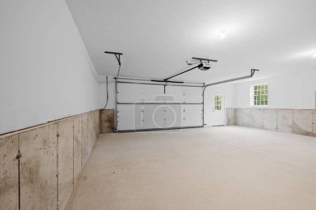 Téléchargez les photos : Une vue intérieure d'une pièce vide dans une maison nouvellement construite avec des murs blancs et une fenêtre - en image libre de droit