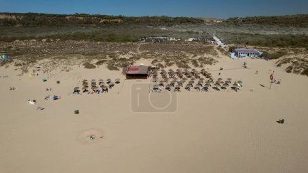 Photo for An aerial view at Caparica Beach in Almada District, Greater Lisbon, Portugal on a summer day - Royalty Free Image