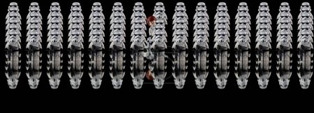 Photo for Lego starwars stormtroopers are lined up in formation with one goofball stormtrooper peeking out - Royalty Free Image