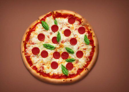 Foto de Ilustración 3d de una pizza con queso y carne - Imagen libre de derechos