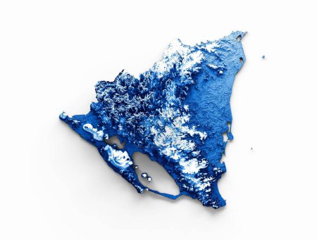 Téléchargez les photos : Un rendu 3D de la carte en relief du Nicaragua avec des couleurs de drapeau isolées sur fond blanc - en image libre de droit