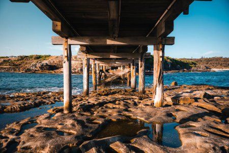 Téléchargez les photos : Une vue sous le pont de l'île nue sur la côte rocheuse à La Perouse, Sydney, Australie - en image libre de droit