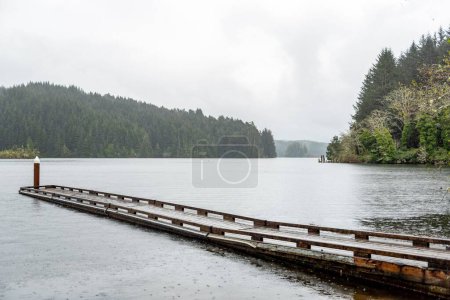 Photo for An empty pier in the scenic Tahkenitch Lake in Douglas County, US - Royalty Free Image