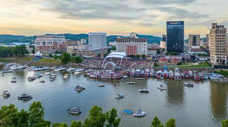 Photo for The view of the harbor from a drone on the day of the Sternwheel Regatta festival. Charleston, USA. - Royalty Free Image