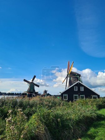 Téléchargez les photos : Un plan vertical des moulins à vent dans la campagne verte - en image libre de droit