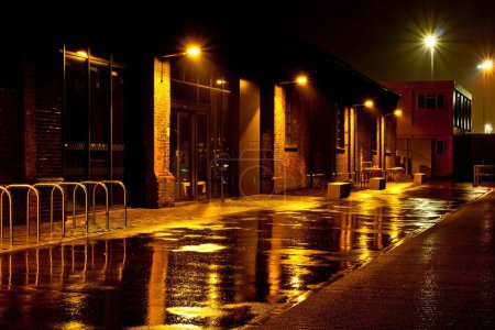 Photo for A Victorian building in the rain at night. - Royalty Free Image