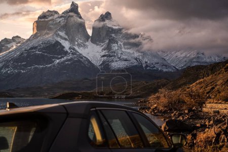 Photo for The mountains of Torres del Paine in the background in Chile - Royalty Free Image