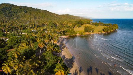 Foto de Una vista aérea de la playa de La Pascuala cubierta de vegetación en Samana, República Dominicana - Imagen libre de derechos