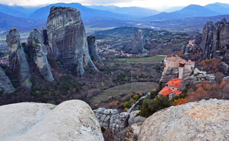 Photo for The Meteora Rock Formation with Eastern Orthodox Monasteries in Kalabaka Town, Greece - Royalty Free Image