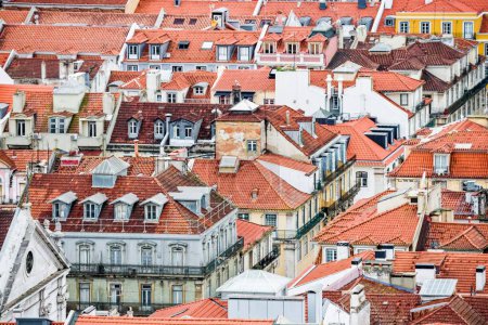 Photo for The view of the buildings with red roofs in downtown Lisbon, Portugal. - Royalty Free Image