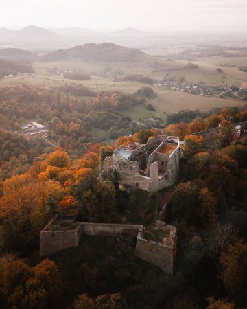 Photo for An aerial view of ruins of old castle in the Hukvaldy in Czech republic - Royalty Free Image